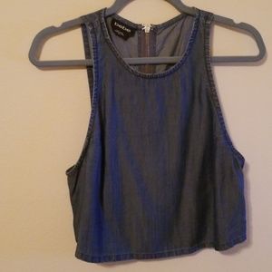 Chambray Denim Loose Fit Zipper Back Crop Top